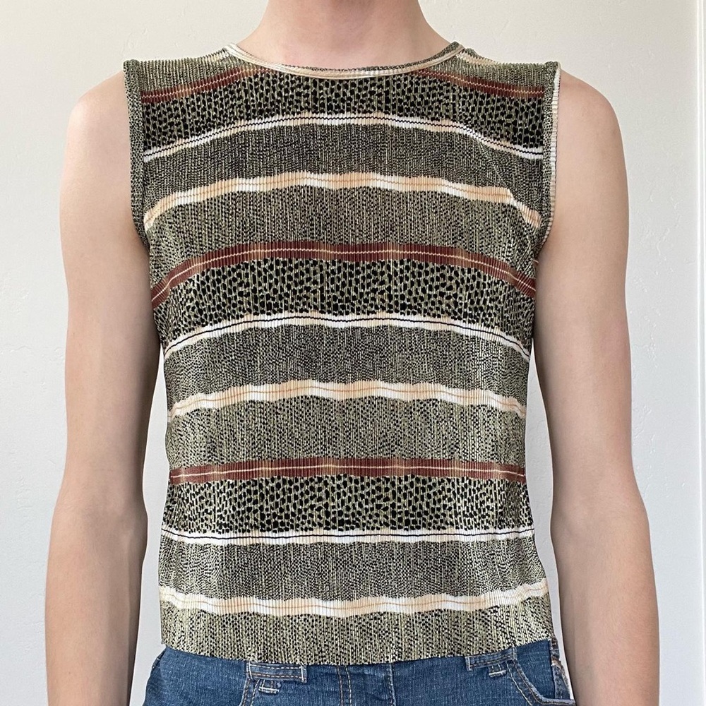 Y2K Giorgio Fiorlini Sleeveless Ribbed Brown & Cream Tank